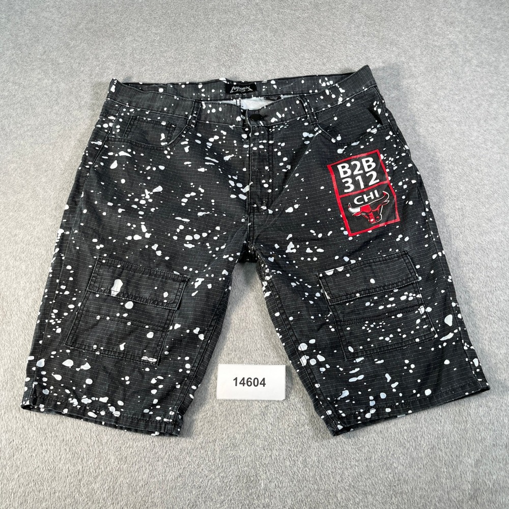 Chicago Bulls Shorts Mens 40 Black Legendary Status Basketball NBA Splatter